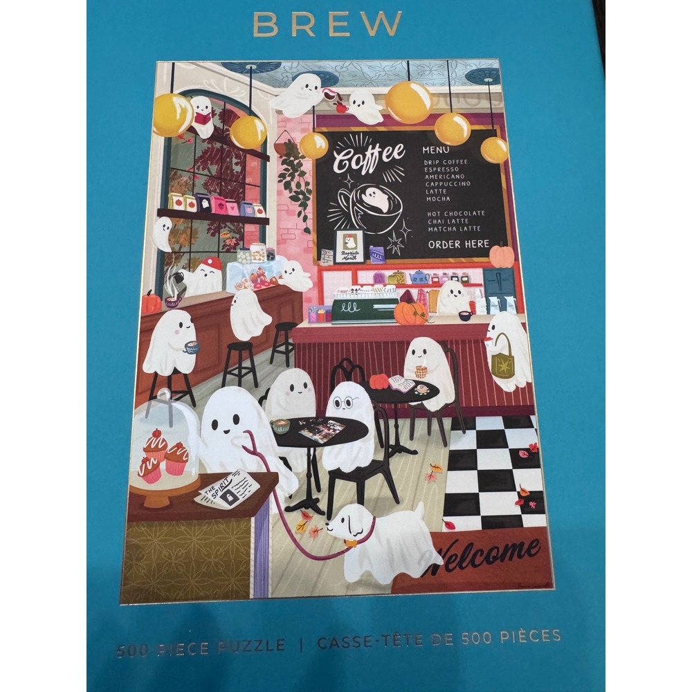 Hobbry Jenna Caswell Boo Brew 500 Piece Jigsaw Puzzle Halloween Ghosts Coffee - Picture 2 of 6